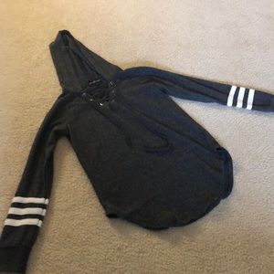 Gray hoodie with lace up front